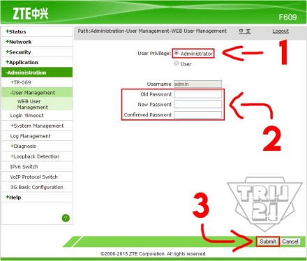Cara Setting Password Administrator Router ZTE ZXHN F609 (indiHome) by TriL21 | Blog TriL21